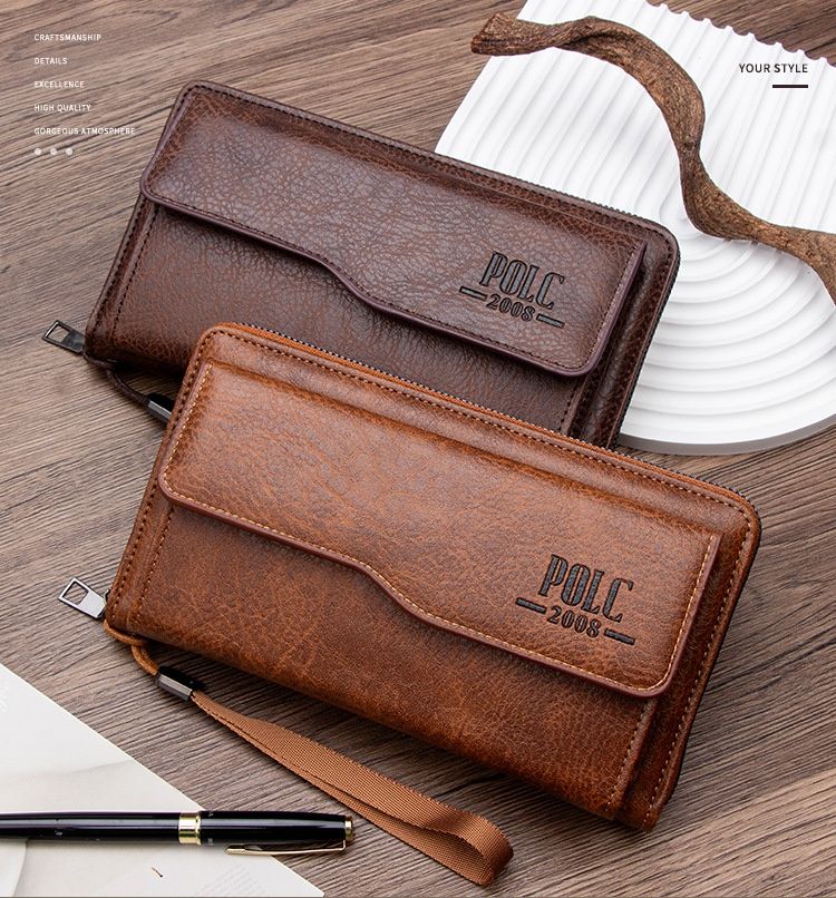 European and American Retro Men's Long Zipper Clutch Bag Large Capacity Multi Card Slot Wallet Phone Purse for Men
