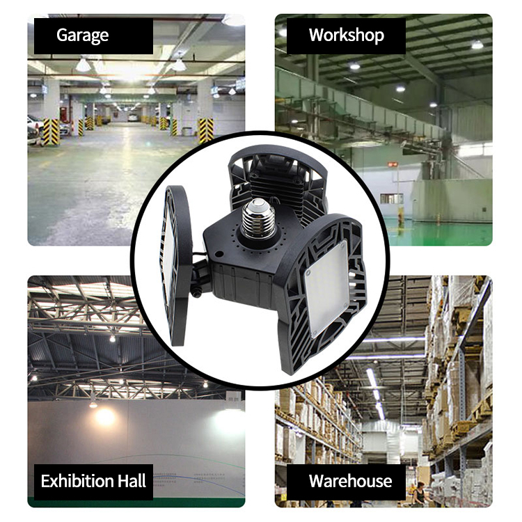 60W E27 6000LM Deformable LED Garage Ceiling Lights with 3 Adjustable Panels for Garage,Warehouse,Corridor (NO Motion Activated Sensor) White 6000-6500K

