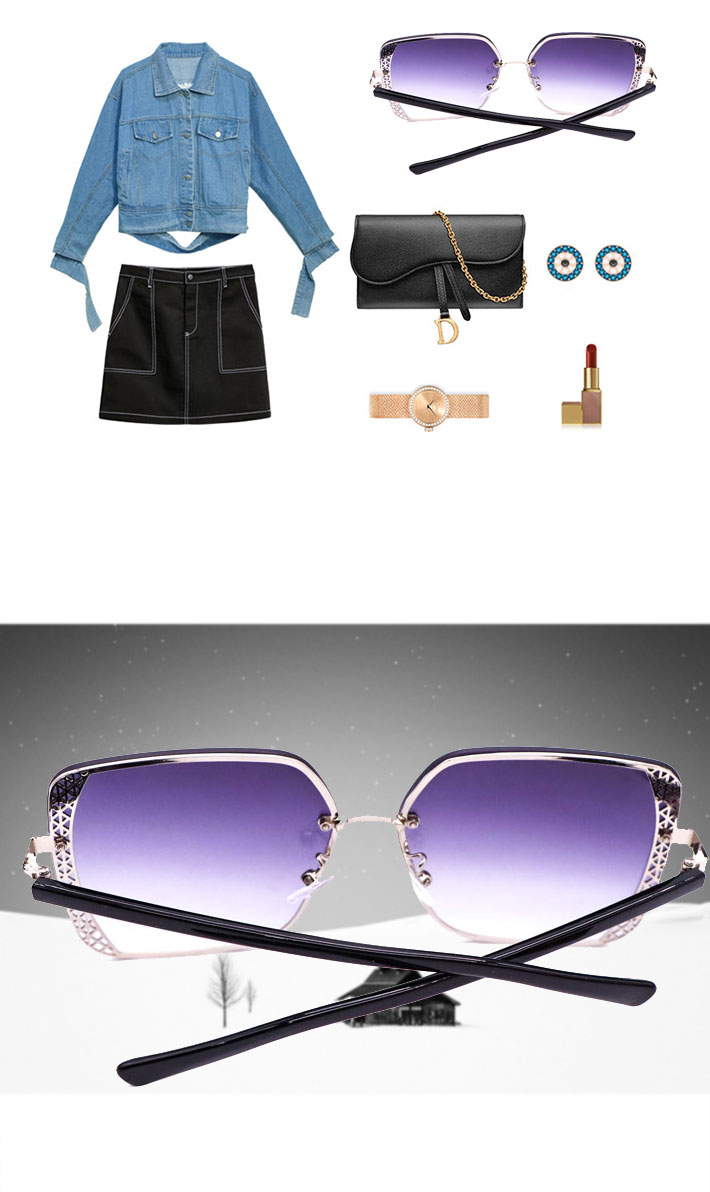 414 Oversized Women Sunglasses Fasionn Gradient Tint Lens Sun Glasses for Female Wide Square Shades Rimless Big Wide Face