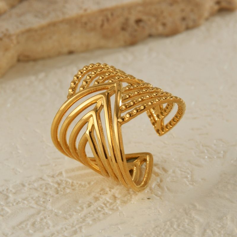 Open ring Hollow titanium steel ring CRRSHOP golden stainless steel Exaggerated jewelry 