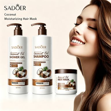 SADOER Coconut Oil Single-Sale Hair & Body Care, Choose from 3 Types: Anti-Dandruff Shampoo 500ml / Moisturizing Shower Gel 500ml / Nourishing Hair Mask 500g, Hydrating Coconut Daily Care Products