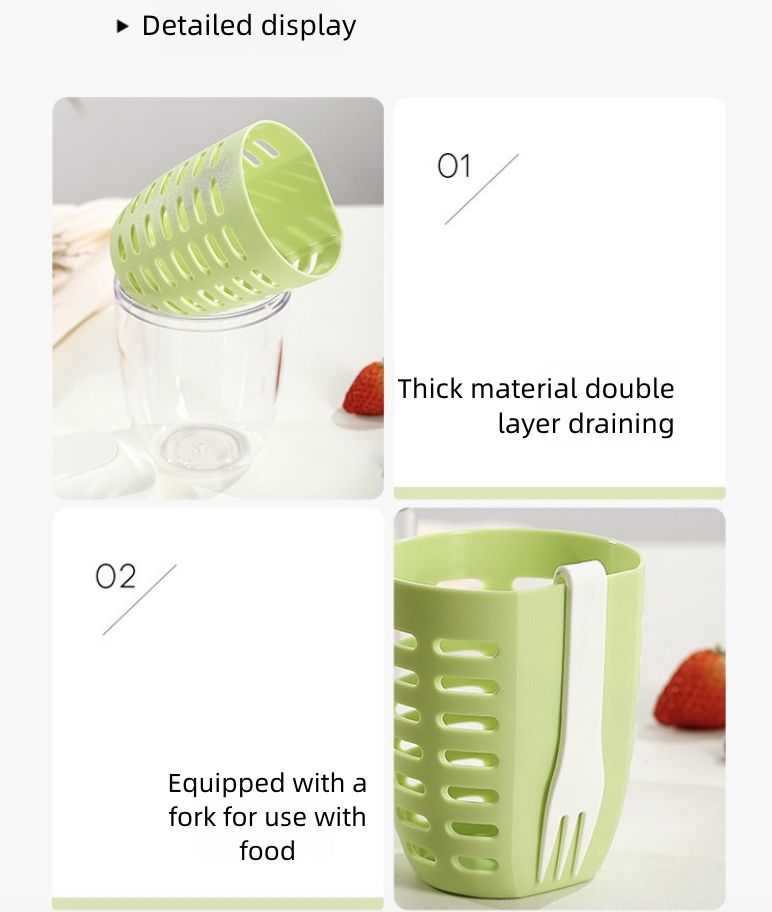 Salad Cup Picnic Fruit Cup Double-Layer Water Cup Portable Breakfast Cup for Office Workers Student Soup Cup Milk Cup Kitchen Dining Storage Travel To-Go Food Containers