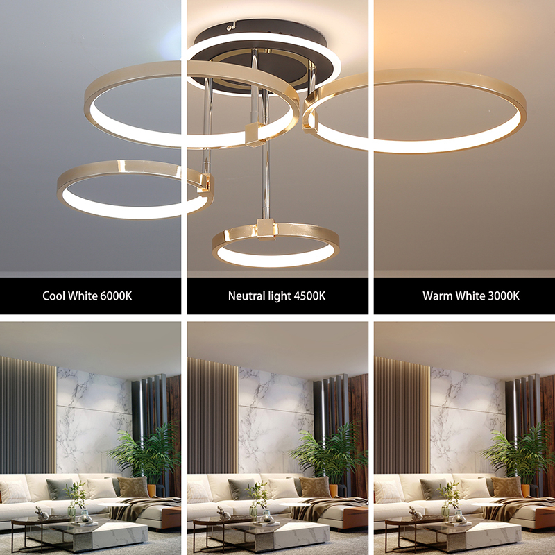 LPS Nordic creative round chandelier bedroom living room dining room lighting golden chrome halo ceiling lamp