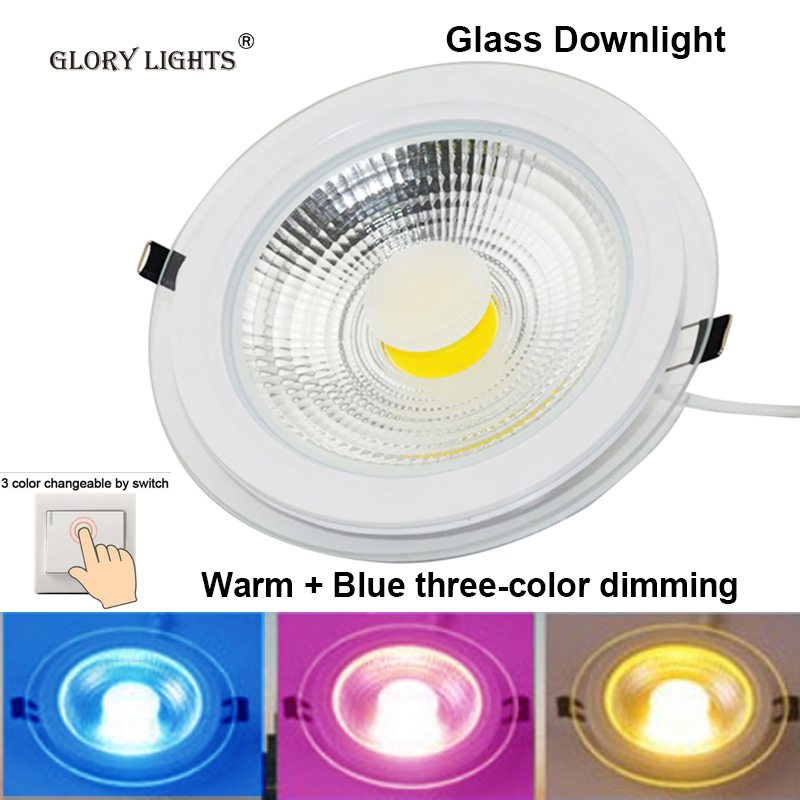  Glory lights LED Downlight  10W  COB Lamp Warm white + blue light + purple light 220V Spotlight Recessed Round Panel Light Indoor Lighting Down Light with Driver