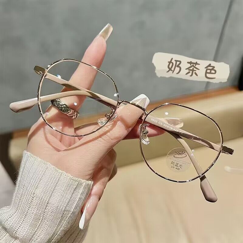W-0955 Women's New Small Round Frame Gold Wire Glasses, Anti Blue Light Glasses