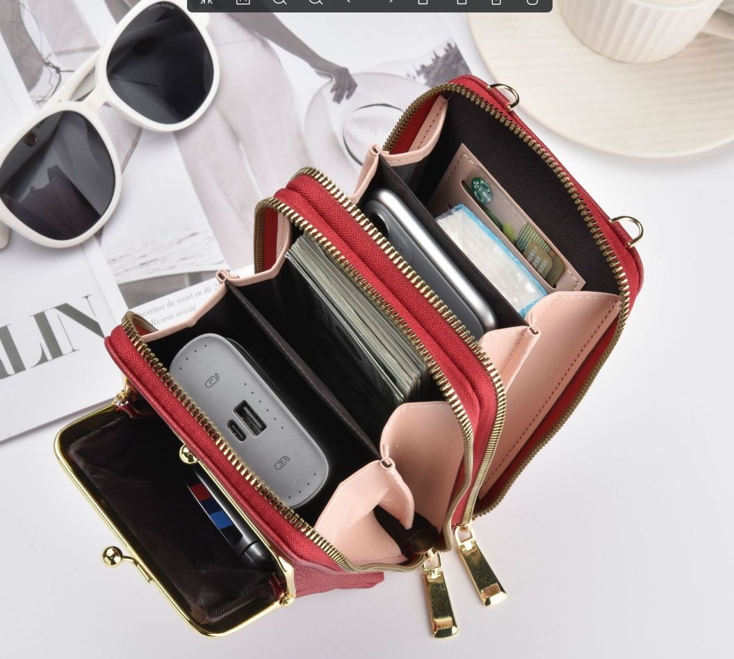 New cell phone bag female simple Korean version purse double zipper bag lychee pattern single shoulder shoulder bag female
