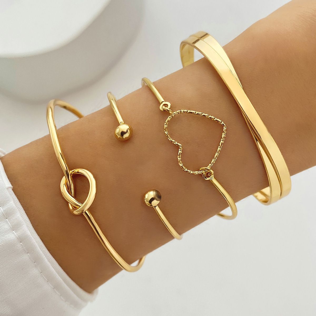 European and American alloy love knot bracelet set Creative heart love geometric cross bracelet 4-piece set HS951