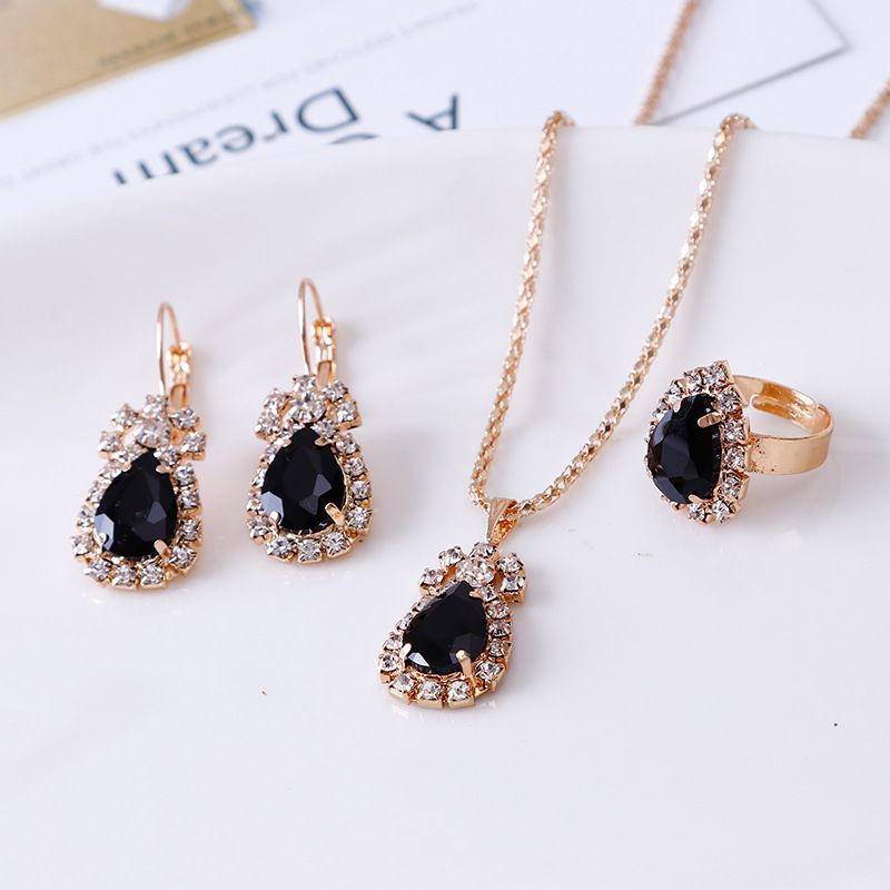 4pcs/set Fashion Ladies Jewelry Set Romantic Heart Bridal Wedding Necklace Ring Set Anniversary Birthday Valentine's Day Gift