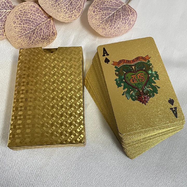 24K Gold Playing Cards Plastic Poker Game Deck Foil Pokers pack Magic Cards Durable Waterproof Card Gift for Parties and Games