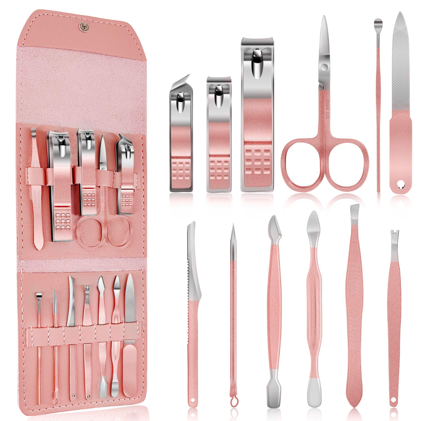 12 Pcs Manicure Set Professional Stainless Steel Care Pedicure Nail Clippers Kits for Men Women Travel Grooming Hygiene Facial Hand Foot Cutter Care Tools Set with Leather Storage Case