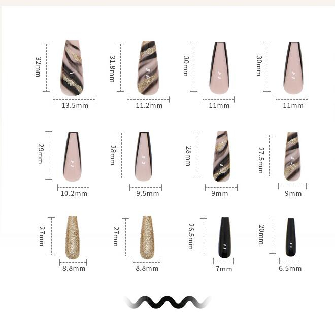 24pcs Detachable Long Coffin False Nails Gold Foil Leopard Pattern Fake Nails Full Cover Nail Tips With Glue