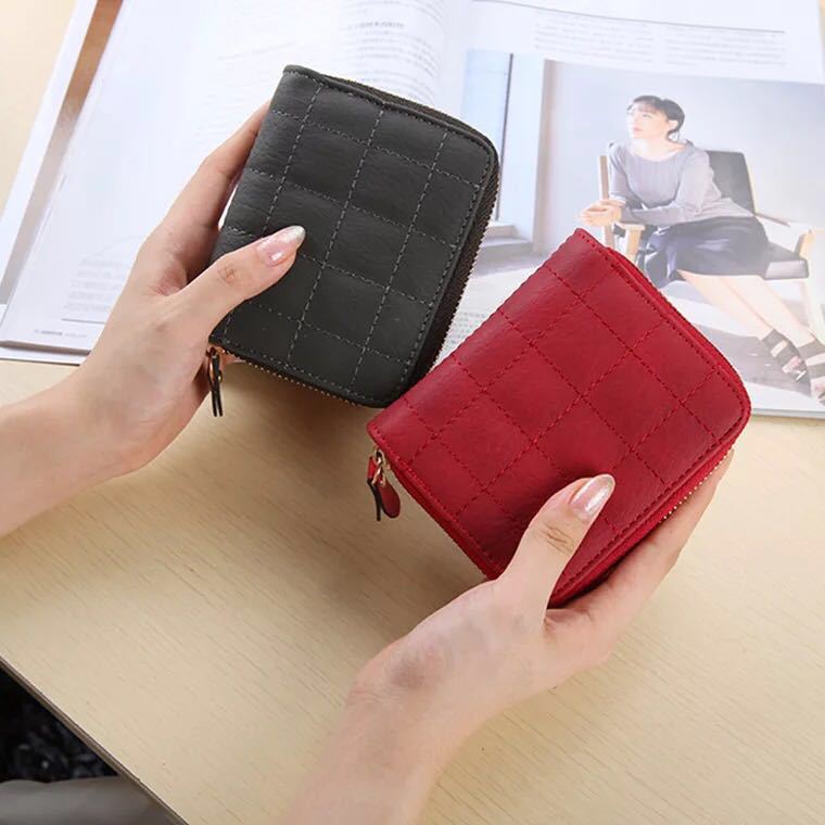Women Short Wallets PU Leather Female Plaid Purses Card Holder Wallet Fashion Woman Cute Small Zipper Wallet With Coin Purse