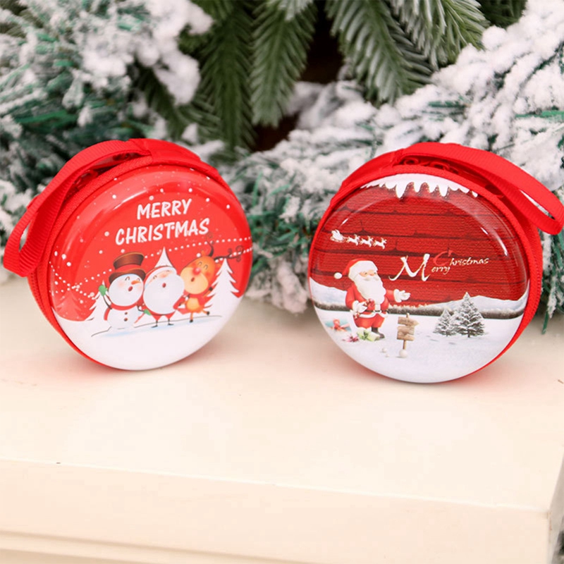 Christmas Storage Bag Children Kids Change Coin Purse Cute Cartoon Print Wallet Santa Claus Print Purses Pocket Round Pouch Bags
