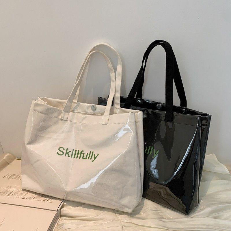 Women Large Capacity Clear Tote Bag Korean Fashion Underarm Shoulder Bag Minimalist Transparent Top Handle Handbag for Daily Commute Shopping
