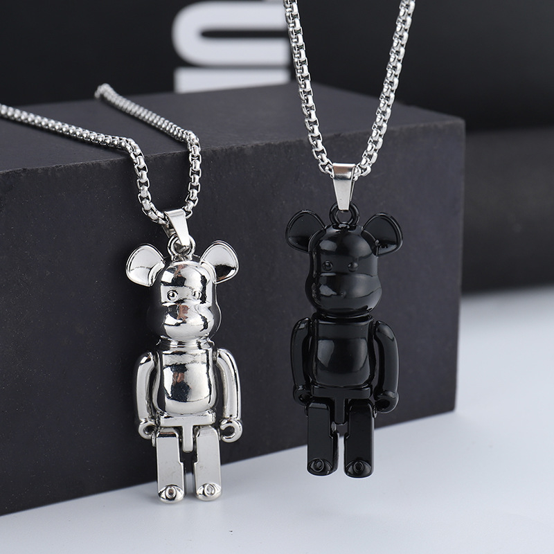 Z21102503 Punk Personality Hip Hop Couples Titanium Steel Violent Bear Pendant Sweater Chain Necklace