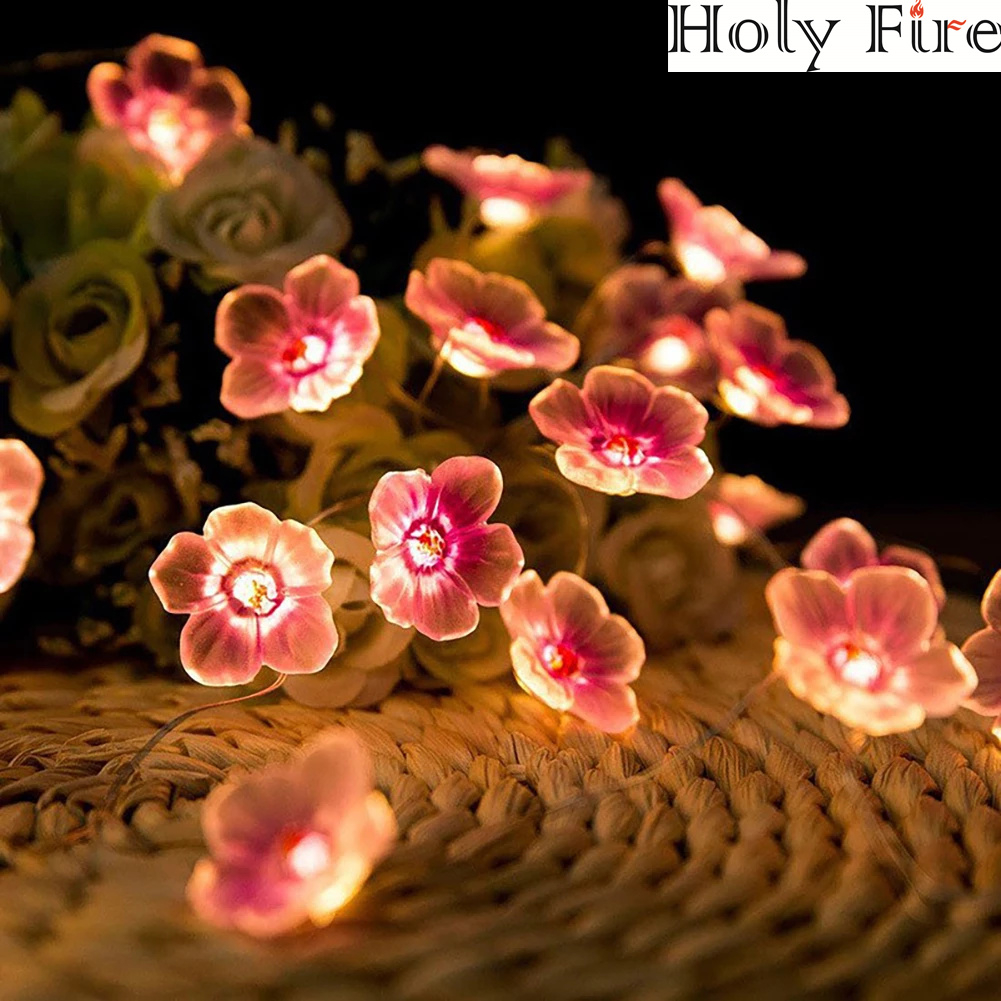 Holy Fire 20Leds 2m LED Lights Pink Cherry Blossom String Lights Christmas Holiday Party Decor Led Light Garland Sakura Hanging Light String