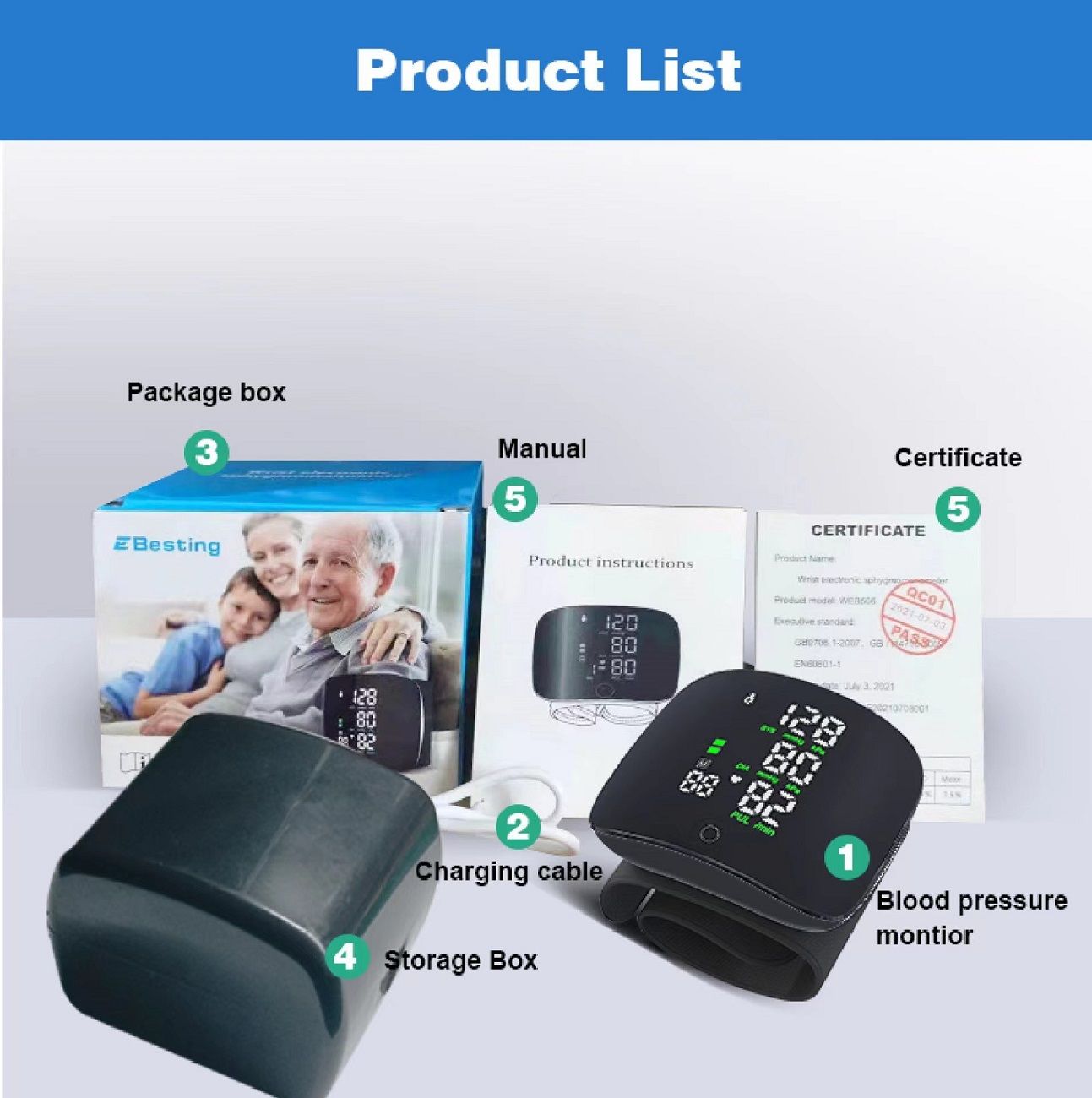 Wrist Type Electronic Blood Pressure Monitor, Fully Automatic Intelligent BP Measuring Device, Rechargeable Touch Control Blood Pressure Tester
