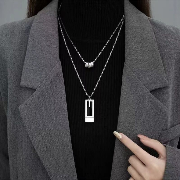 Necklace jewelry unisex Hip hop accessories male female strip Triple ring necklace CRRSHOP Men and women Titanium steel Double layer overlay New style European and American design advanced present