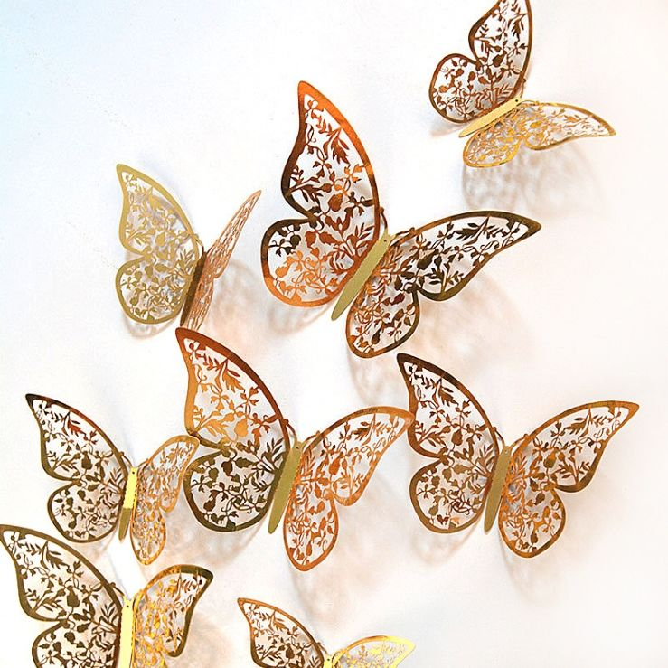 WELLHOME Butterfly decorations 3D three-dimensional imitation metal texture hollow simulation butterfly living room bedroom refrigerator stickers three-dimensional wall stickers