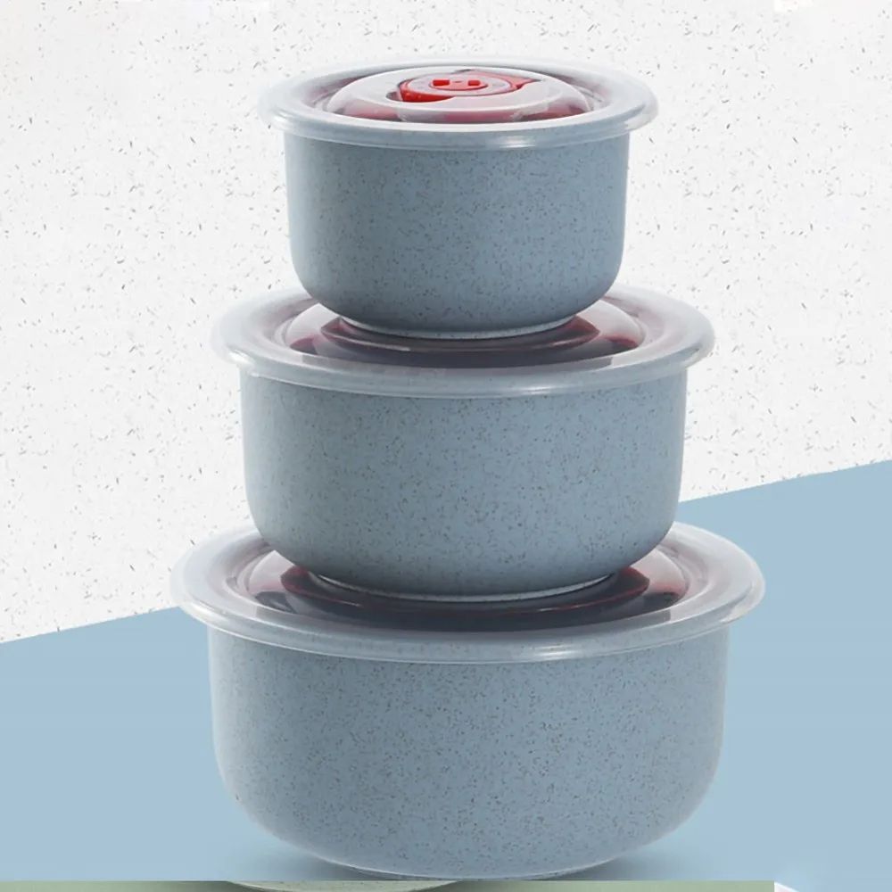 3PCS/Set Wheat Lunch Bowl Box Round Lunch Box With Lid Can Be Microwave Sealed Bowl Kitchen Supplies Storage Box