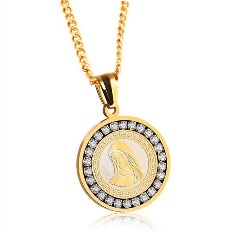 Virgin Mary Necklace Europe and America male female Titanium steel Pendant New golden silvery Stainless steel rotundity Pendant necklace CRRSHOP men women jewelry god silvery necklace 
