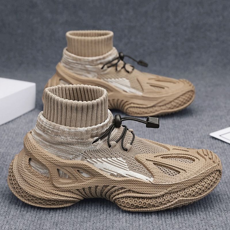 Mens High Top Knit Sock Sneakers 2025 Autumn Slip-On Shoes Youth Fashion Athletic Shoes Breathable Running Shoes Teen Boys Casual Wear