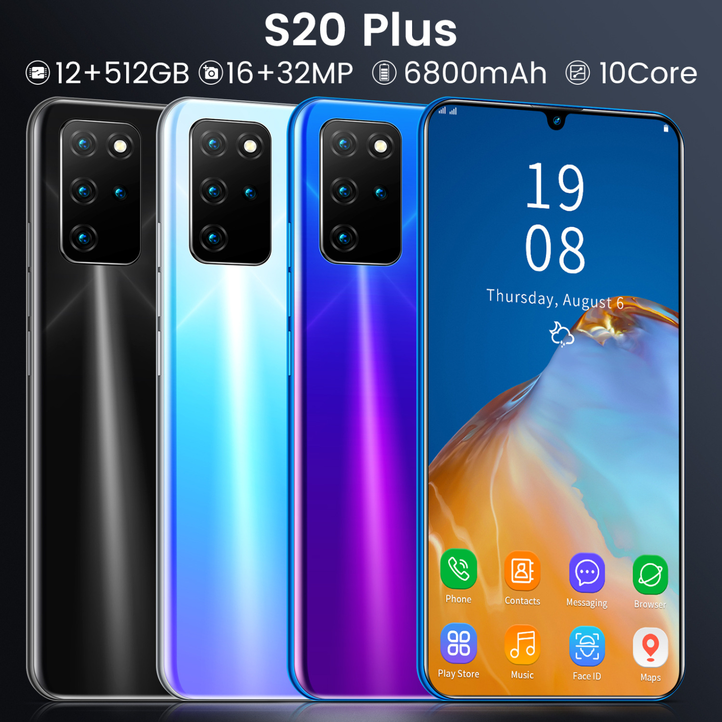 Global Version1 New S20+ Plus 7.12 Inch Smartphones 3G Cellphones 1+16GB 2550mAh Long Standby Dual Android Mobile Phone