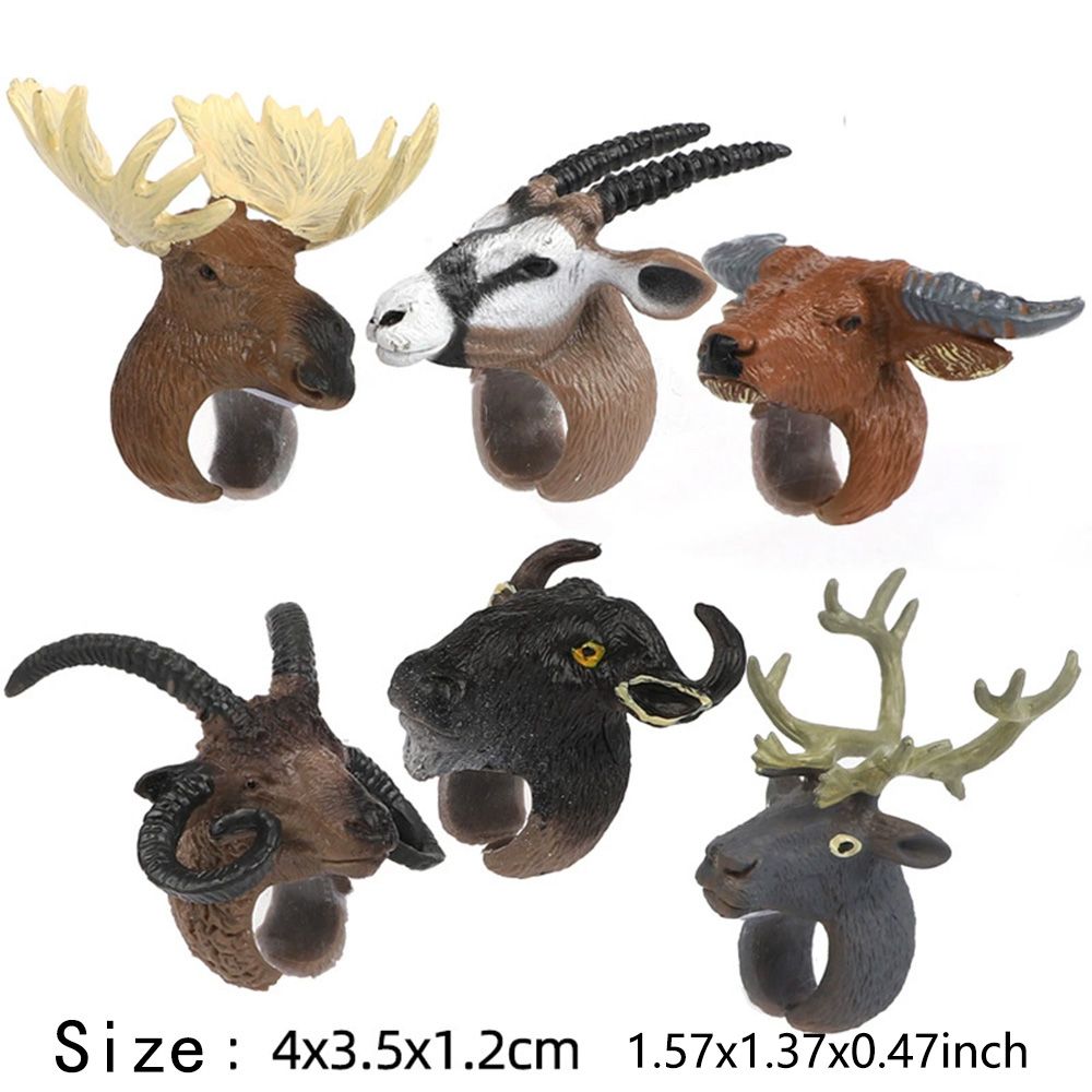 Six children's dinosaur rings science education toys simulated dinosaur wildlife birds cognitive hand-painted model toysWildlife rings