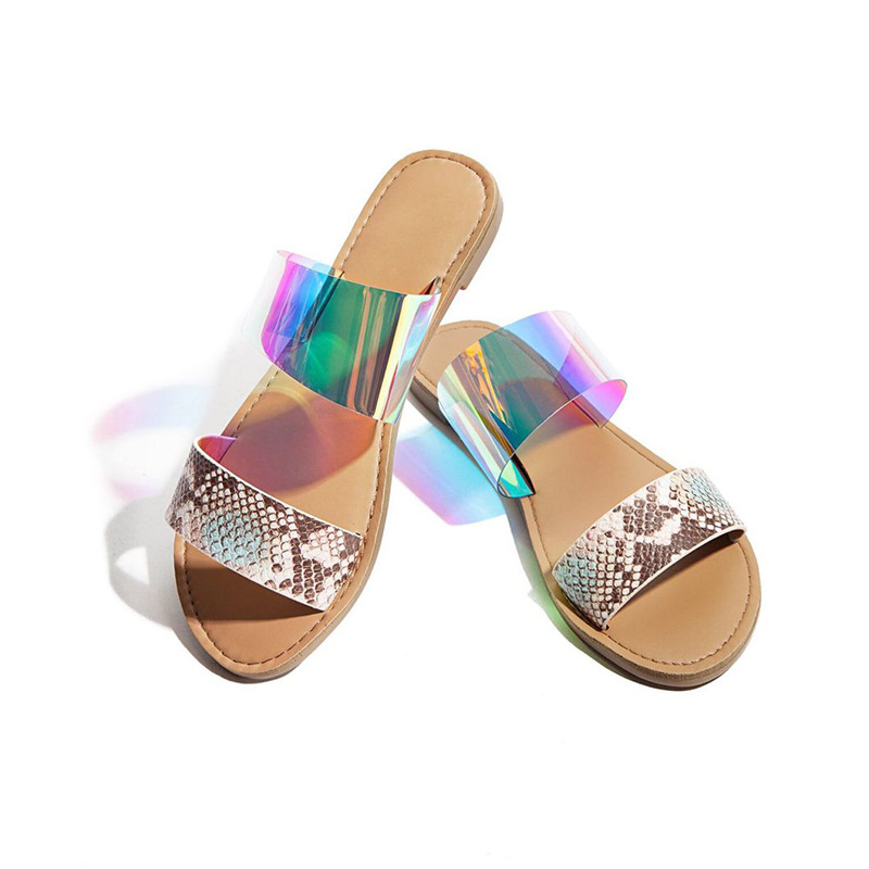 PL0015 Women's Animal Pattern Slide Sandals Open Toe Two Strap Slip On Flat Sandals Casual Summer Shoes