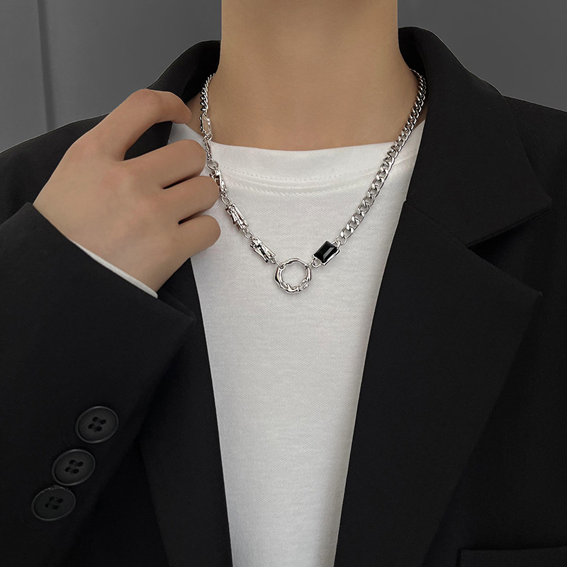 L151 Men's Versatile Niche Titanium Steel Necklace Personality Wavy Diamond Shaped Ornament