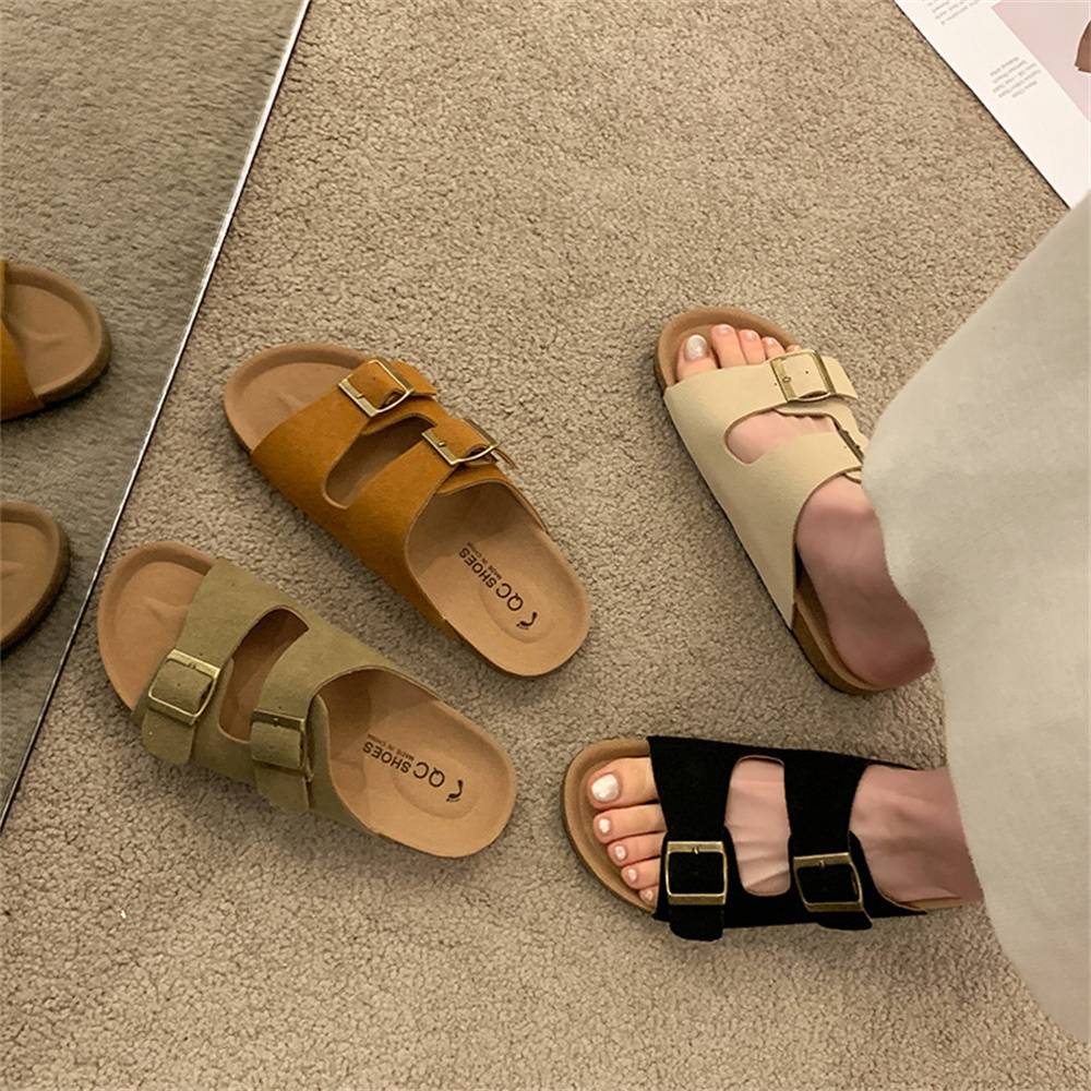 Birkenstock shoes female new belt buckle flat slippers female foreign trade slippers female Q-2