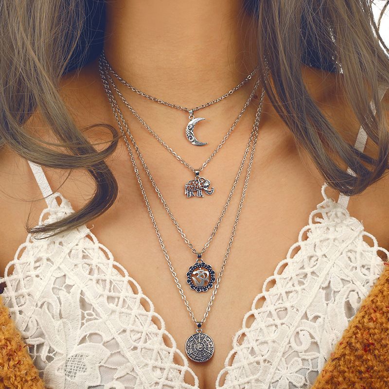 Xl0044 Women's New Multi-Layered Necklace Disc Pendant Long Necklace