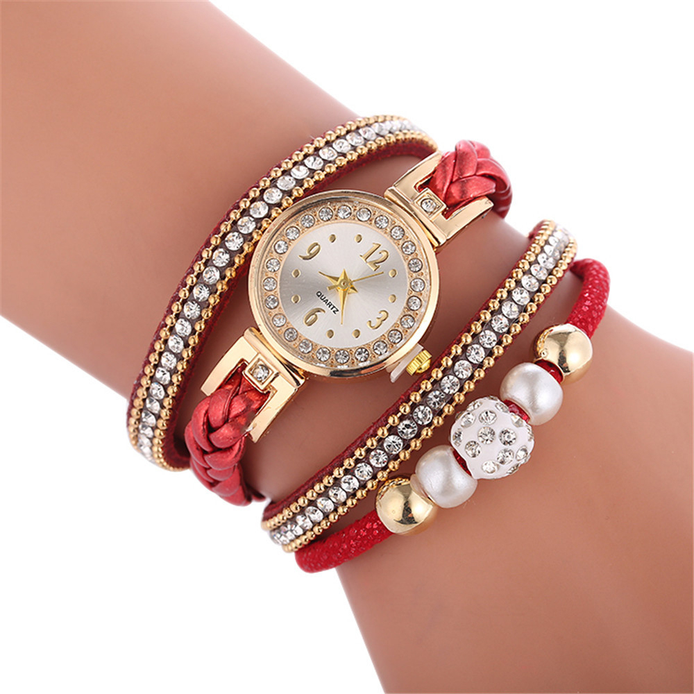 Beautiful Fashion Women's Bracelet Watch Ladies Watch Casual Round Analog Quartz Bracelet Watch Female ClockRed