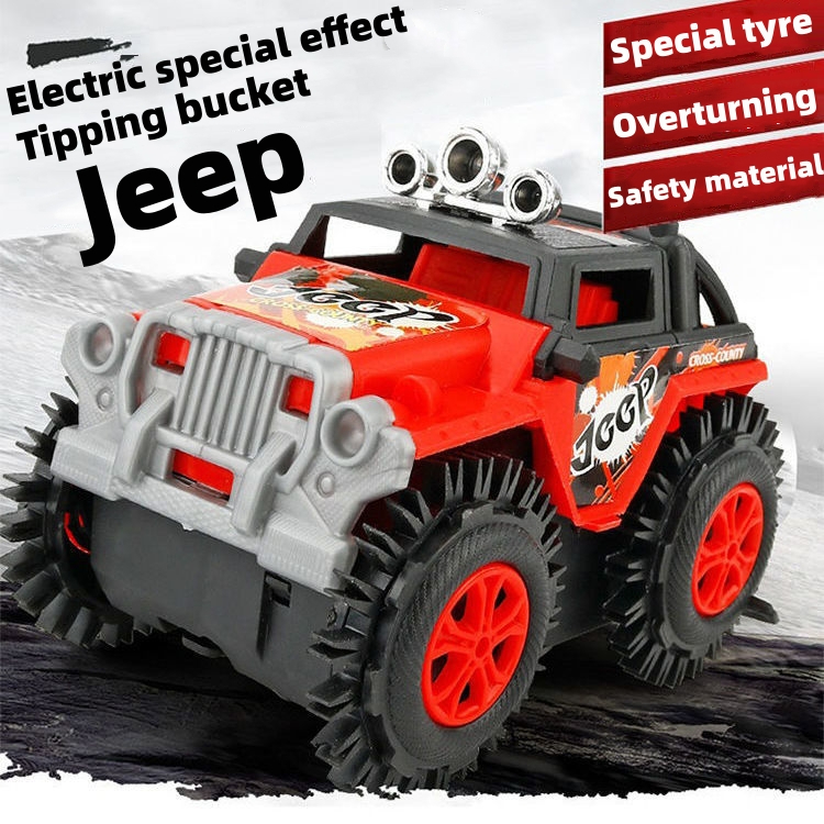Boy toy jeep car Electronic Toys children educational electric Simulation model cross-country Roll over Tipping bucket Special effect boy car Racing toy CRRSHOP plastic Electric stunt car Electric stunt dump truck red yellow blue cars