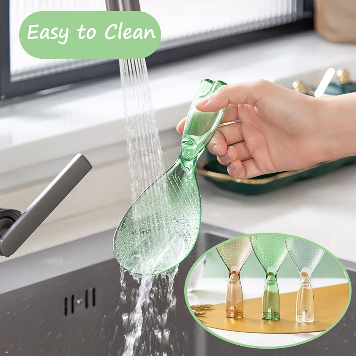 Rice Paddle,Non Stick Rice Paddle,Transparent Standing Rice Spatula with Non Stick Rice Spoon,Non-Stick and Easy to Clean Standing Rice Spoon
