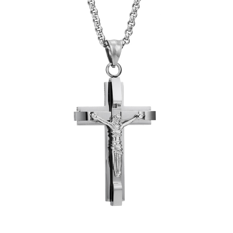 Men's and women's long cross pendant necklace CRRshop free shipping hot sale Titanium Steel Men's Necklace Multilayer Combination Large Cross Necklace Stainless Steel Jewelry in Europe and America Women's Fashion Versatile Accessories