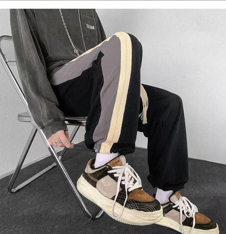 HQ K65 Men's New Striped Casual Sports Pants Solid Color Straight Legs Pants