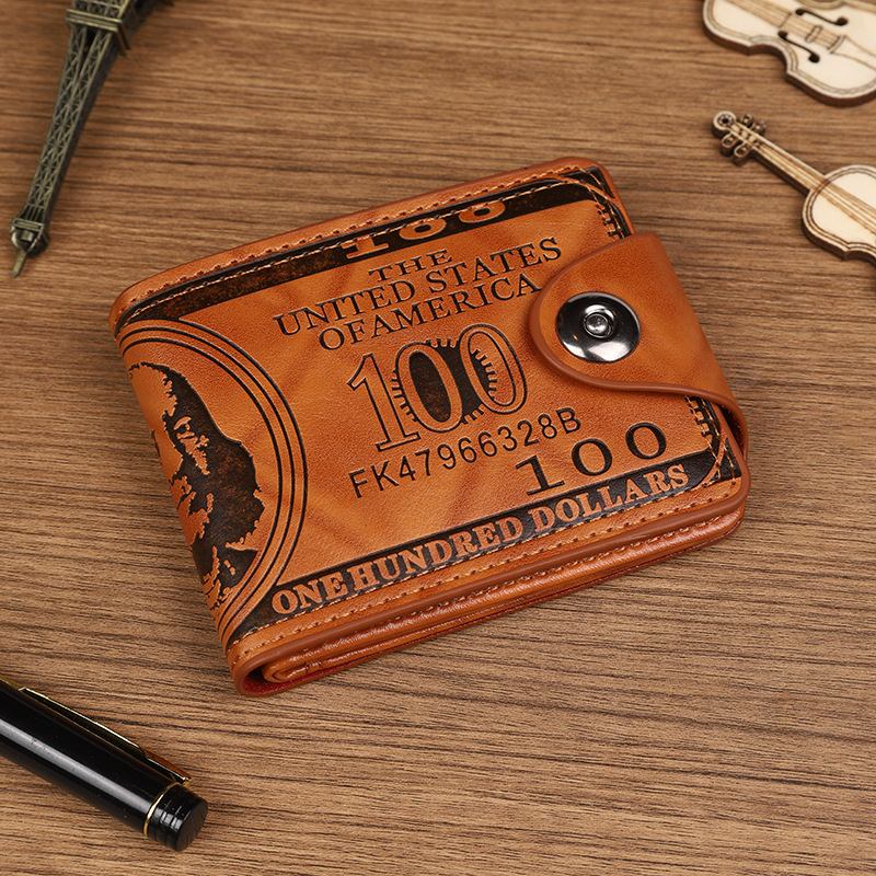 Men's Leather Novelty Wallets With 100 US Dollar Pattern Wallet Multiple Card Slots Zip Coin Pocket Photo Holder Durable Design 