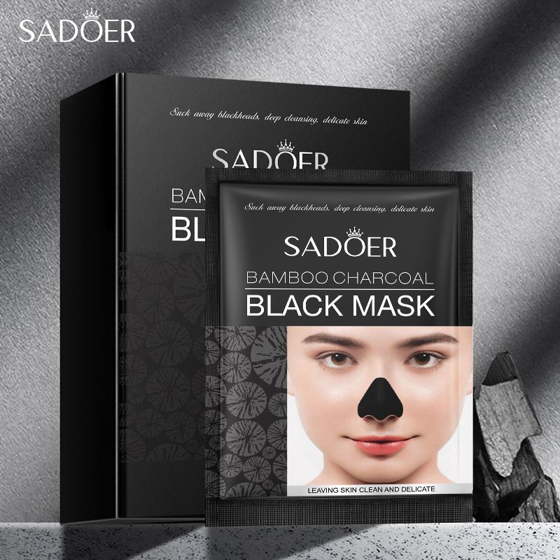 SADOER Bamboo Charcoal Blackhead Remover Nose Mask, 10 Pcs Deep Cleansing Blackhead Strips, Pore Cleansing Peel-Off Nose Patches for Oil Control & Blackhead Removal, Gentle Nose Care for Men & Women