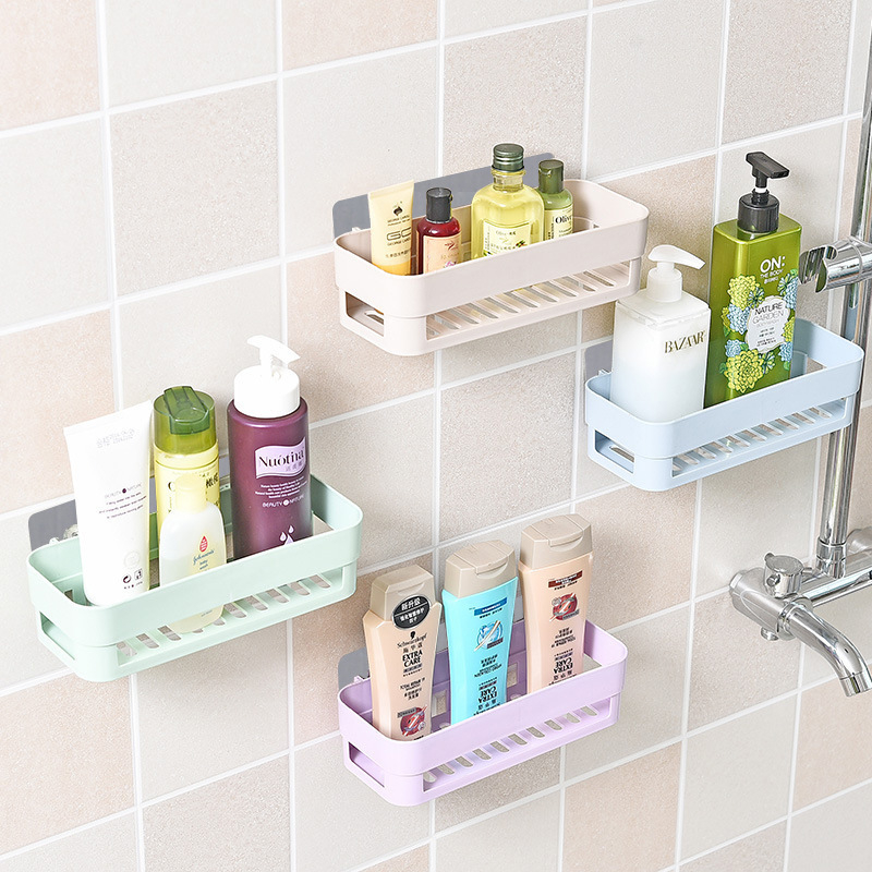 B7-07271 Adhesive Bathroom Shelf Organizer Wall Mounted Storage Rack No Drilling Shower Shelf Bath Essentials