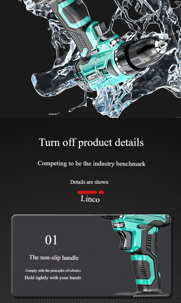 Brushless hand drill impact drill rechargeable dual speed lithium battery to 48V pistol drill power tool screwdriver
