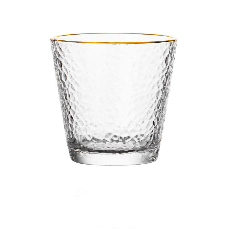 Whiskey Non-Slip Water Glass Cup for Coffee Milk Gold Enlay Whiskey Cocktail Beer Wine Glass Transparent Glass Cups Tea Cup
