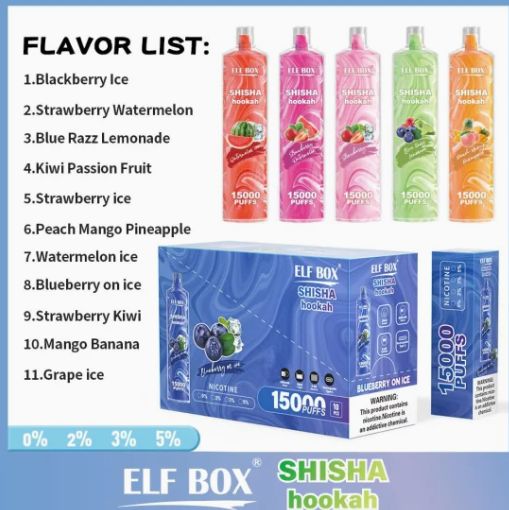 ELF LS15000 Puffs Shisha Hookah 0% 2% 5% Nicotine Refillable Disposable Vape