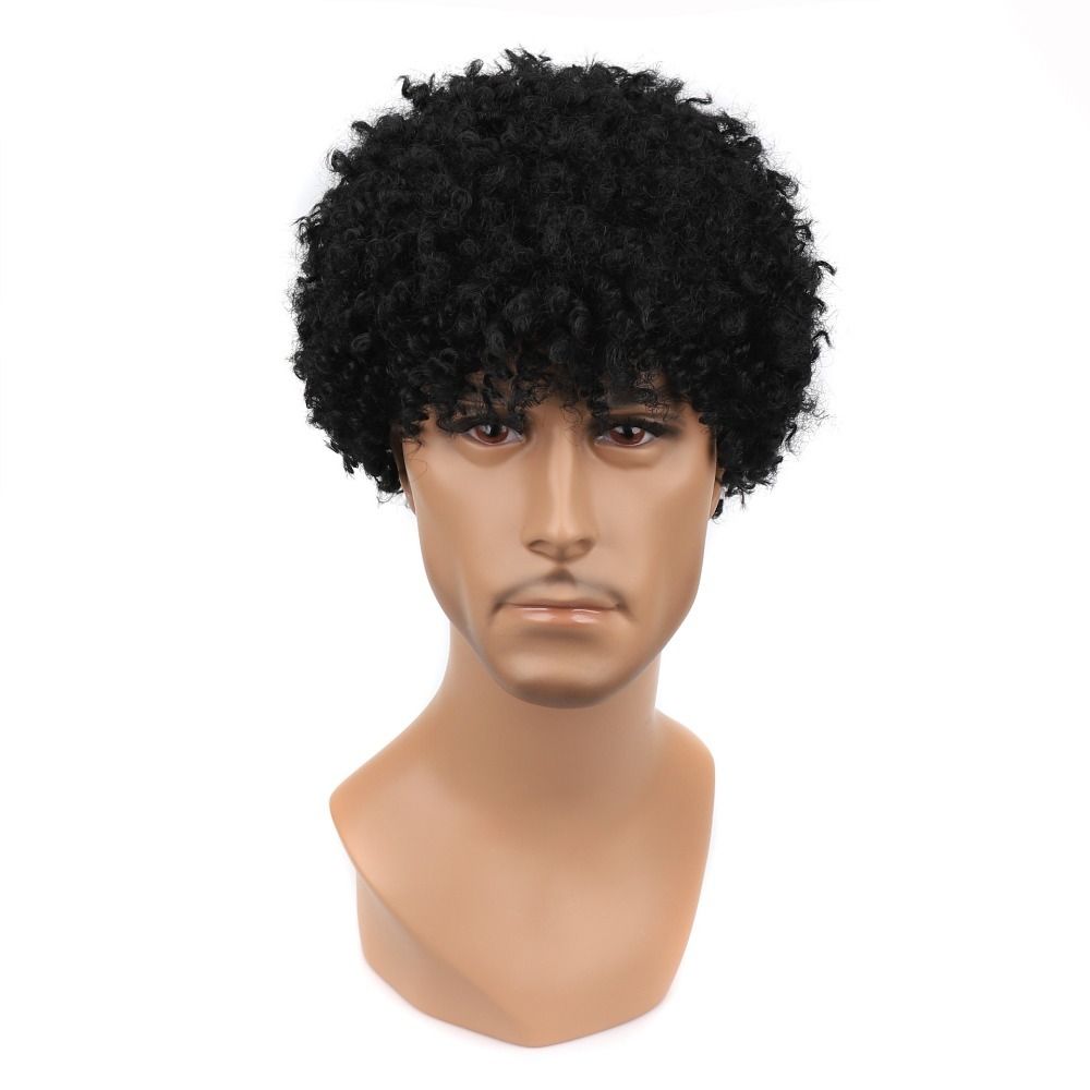 TopKiss Braided Fiber Wig for Men, High Temperature Synthetic Wig Head Cover, with Small Curls and Realistic Texture Local