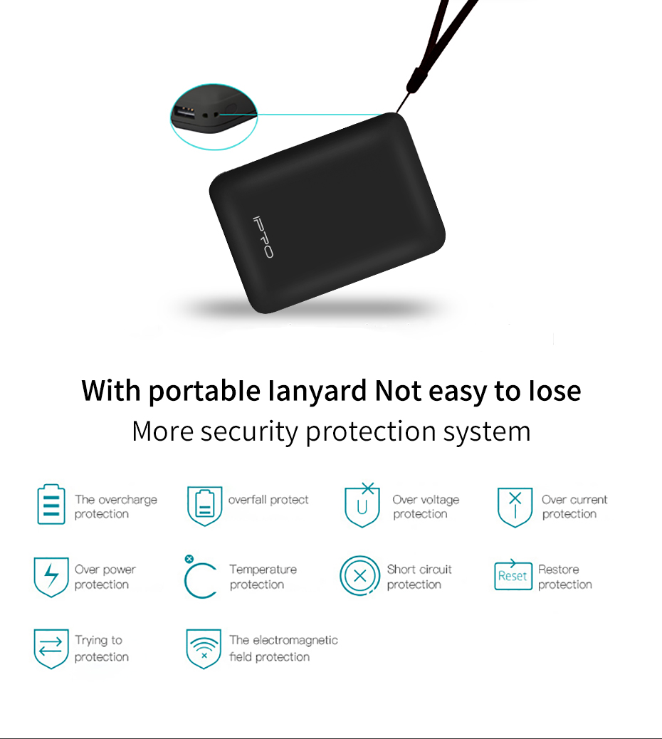 IPRO Power Bank PB10F 10000mAh Black White Mobile Power with USB Cable Micro interface for Smart Phone Xiaomi iPhone Samsung Tablets Charging Outside Charger