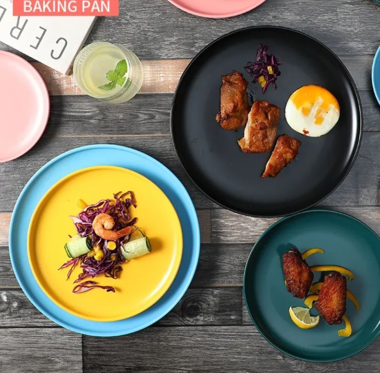 Round Ceramic Plate Modern Creative Pizza Plate Tableware - Nordic Style Colorful glaze for home, restaurant, and hotel kitchen - Micorwavw and dishwasher safe - T-13