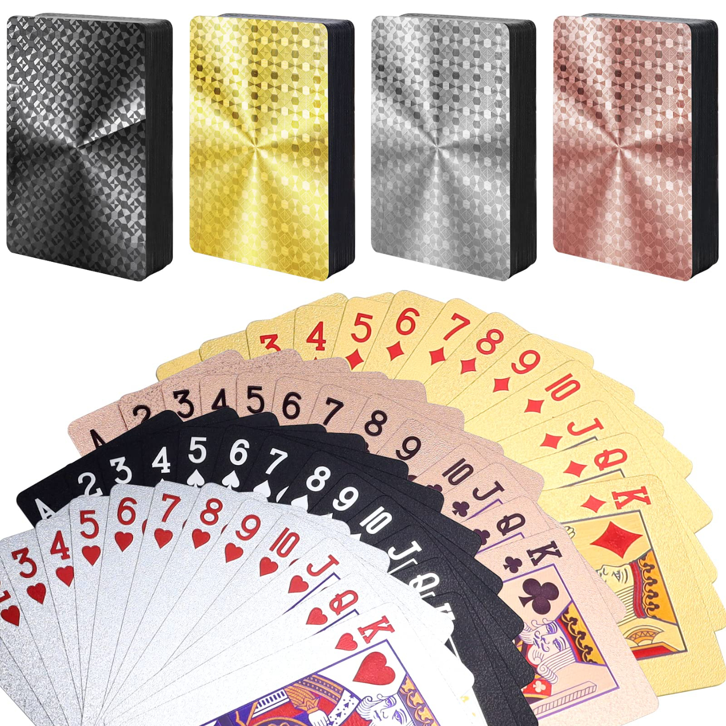 ND-PK-0079 Playing Cards Foil Poker Cards,Waterproof Plastic Foil Poker Cards,Diamond Foil Poker Cards Gold for Adults, Party Gift,Travel and Classic Family Card Game