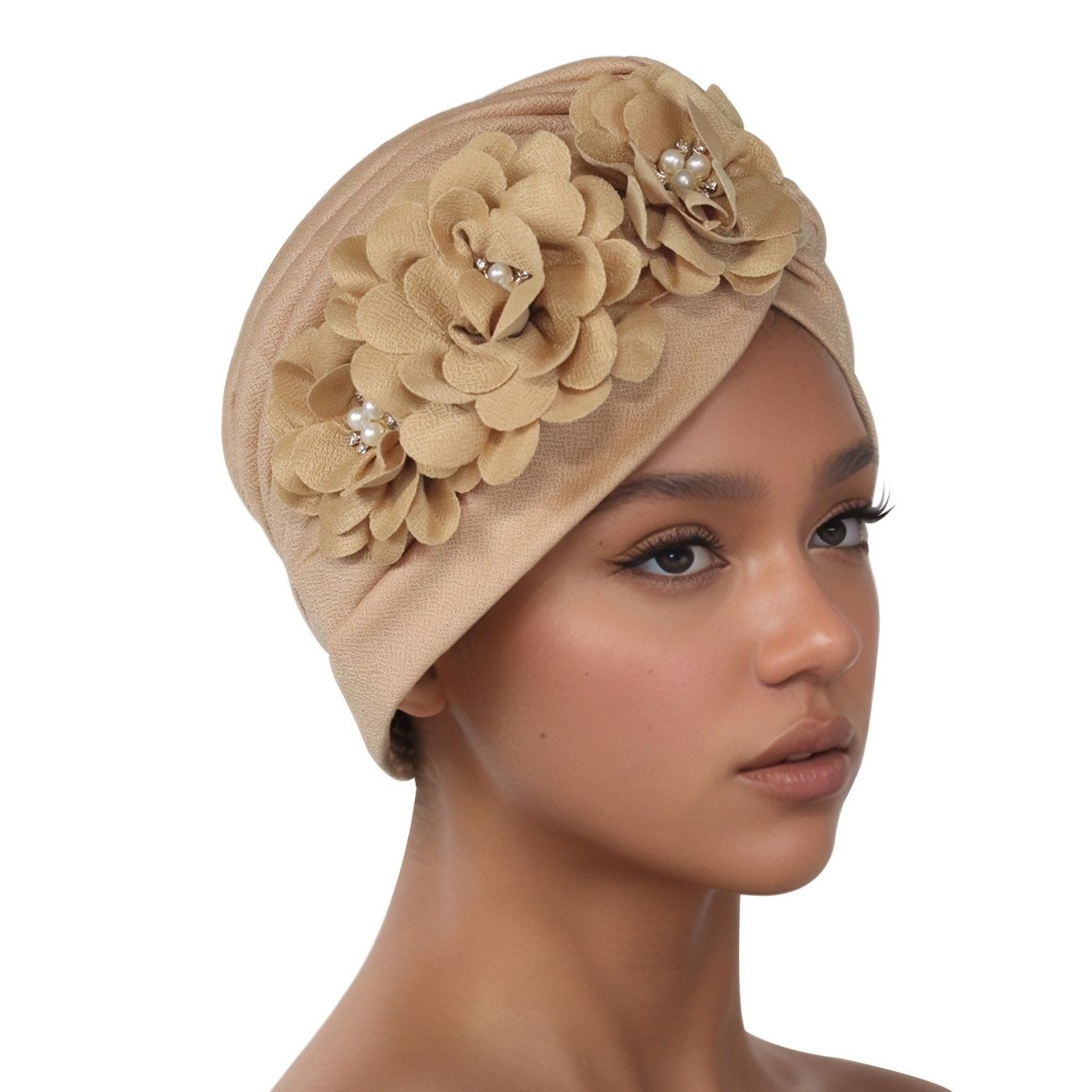 Fashion Selection Traditional Muslim Women's Headband Applique Fashion Casual Hat Khaki