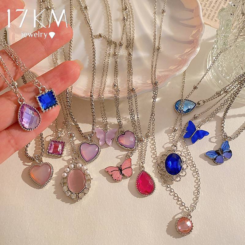 5Pcs Crystal Butterfly Necklaces Set Heart Animal Silver Color Chain Chokers Geometric Irregular Trendy Jewerly for Women