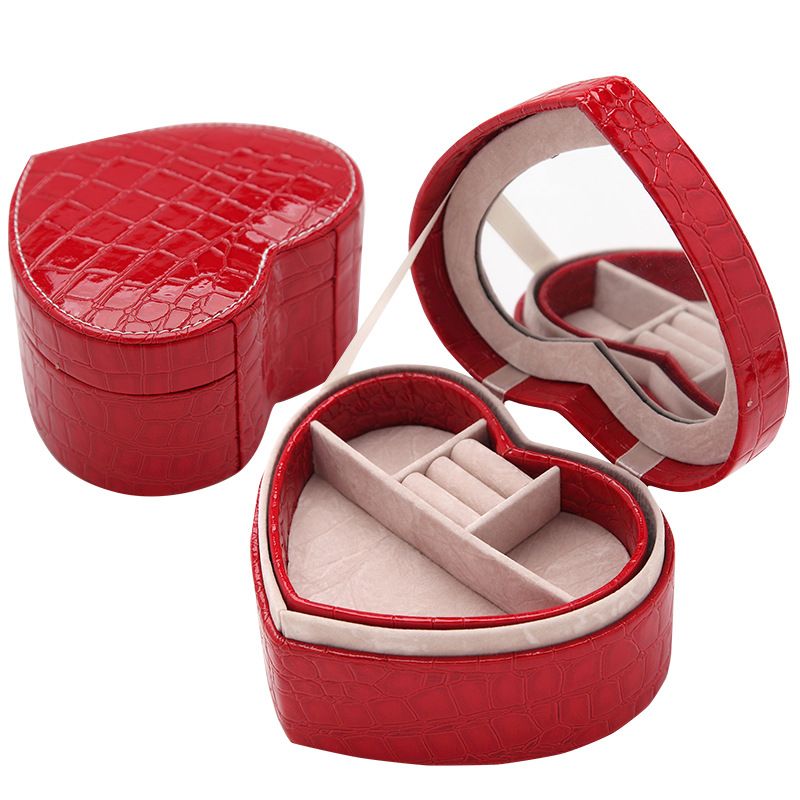 sp01108 Heart Shaped Jewelry Storage Compartment Box Crocodile Pattern PU Leather Creative Jewelry Storage Box